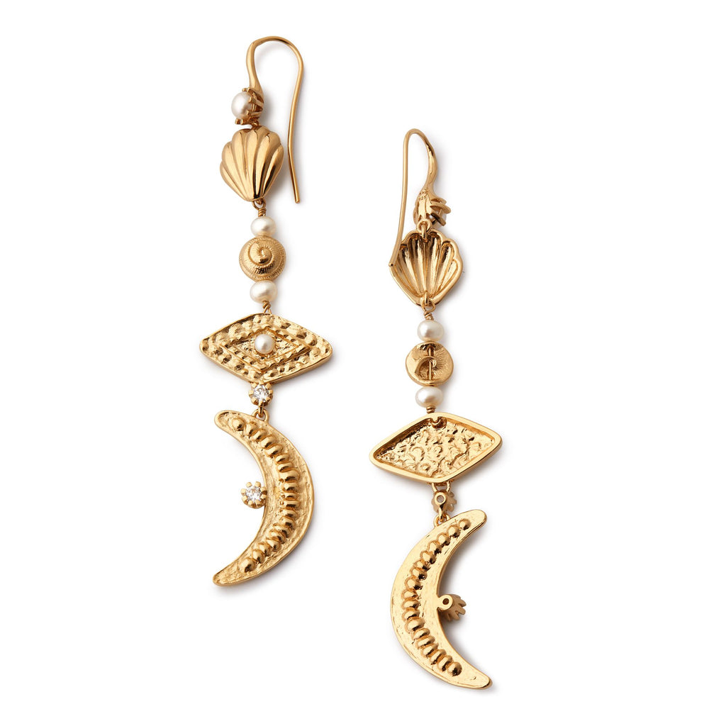 Ocean Moonlight Gold Plated Earring w. Pearls & Zirconias