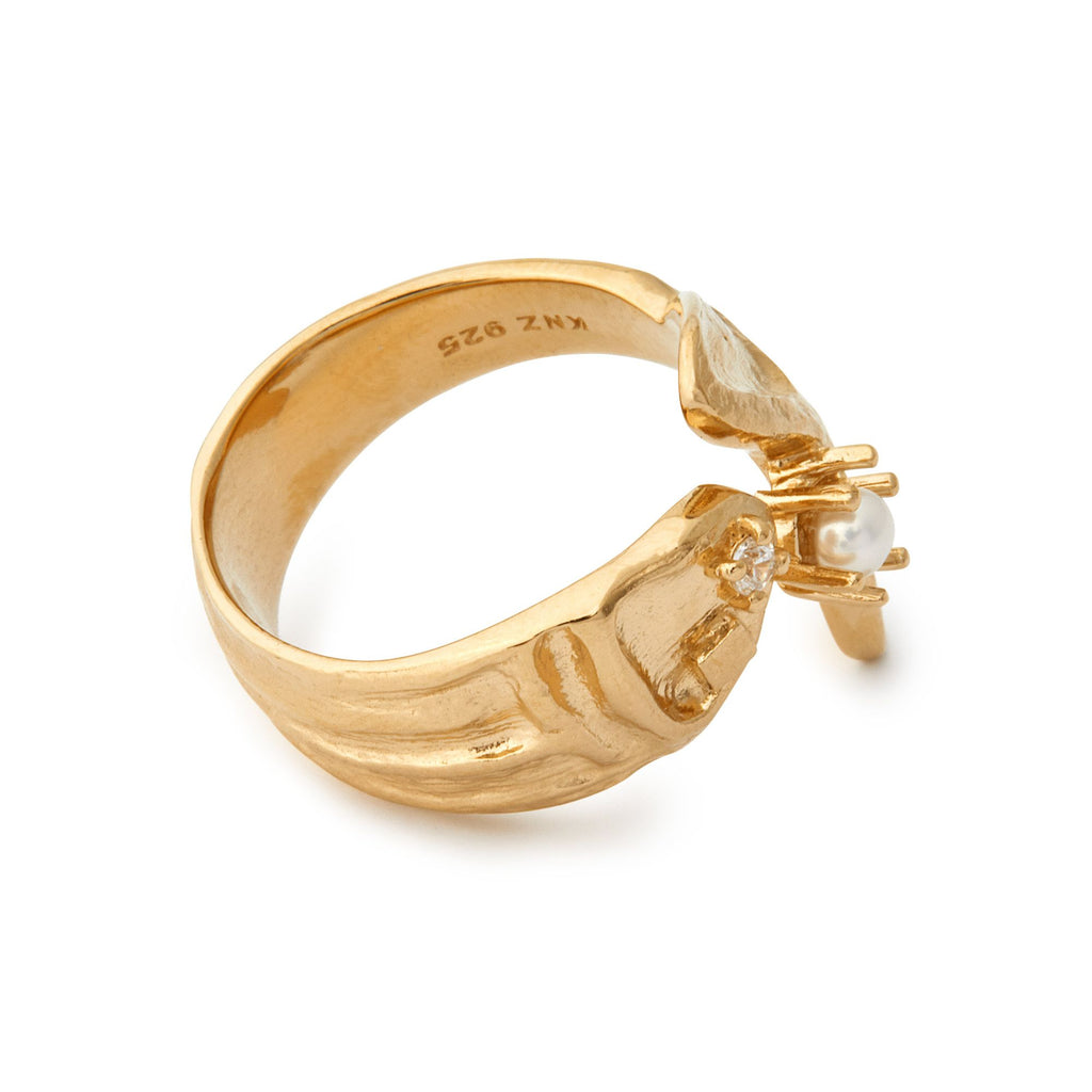 Ocean Being Gold Plated Ring w. Pearl & Zirconia