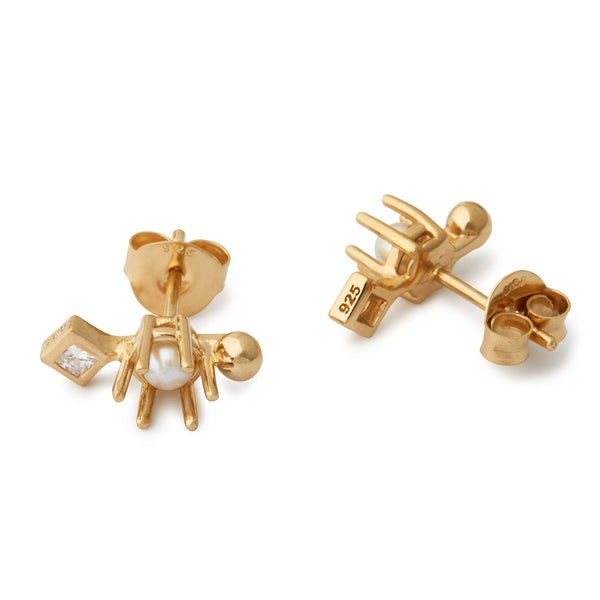 Princess Gold Plated Earring w. Pearl & Zirconia