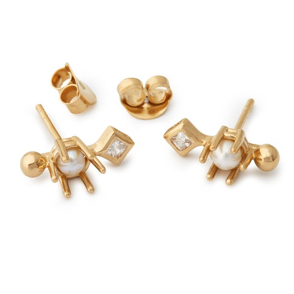 Princess Gold Plated Earring w. Pearl & Zirconia