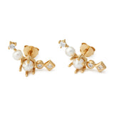 Wave Gold Plated Earring w. Pearls & Zirconias