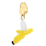 Banana Blob Earring Gold Plated, Yellow and White Beads