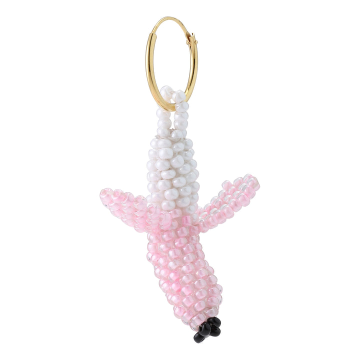 Pink Banana Earring Gold Plated, Pink and White Beads