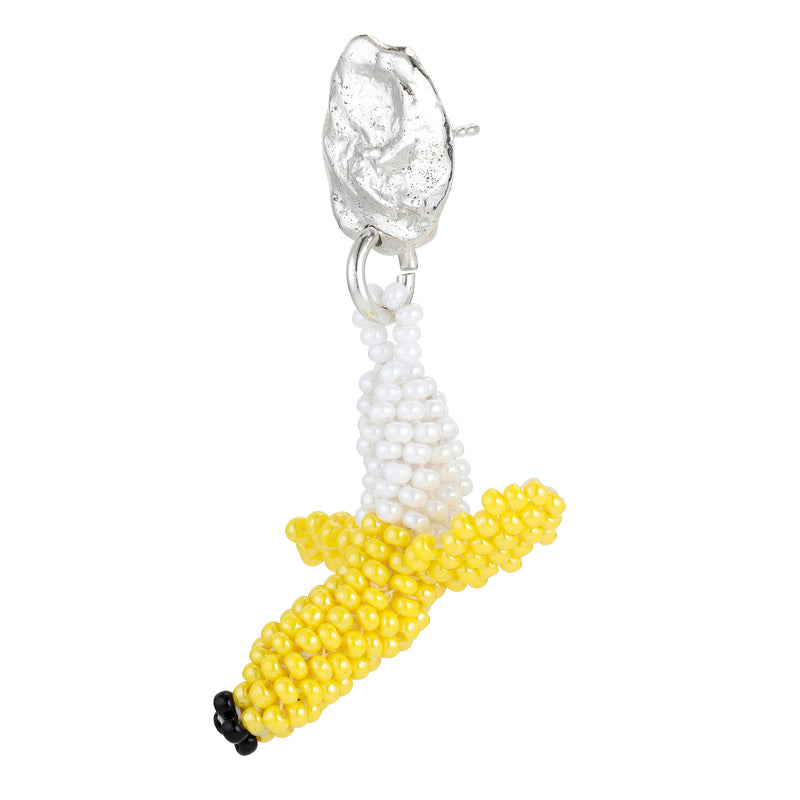 Banana Blob Earring Silver, Yellow Beads