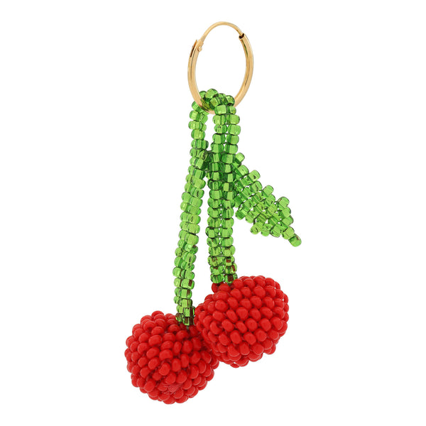Cherry Earring Gold Plated, Red and Green Beads