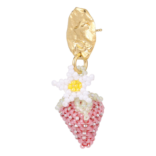 Strawberry Blob Earring Gold Plated, Pink Beads