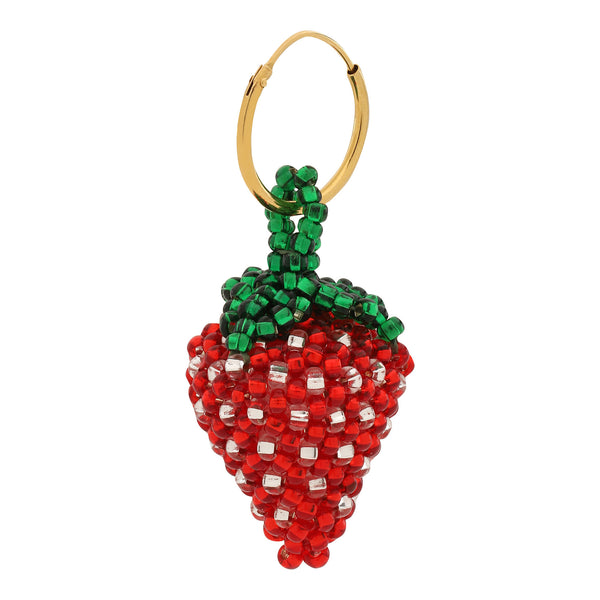 Strawberry Earring Gold Plated, Red and Green Beads