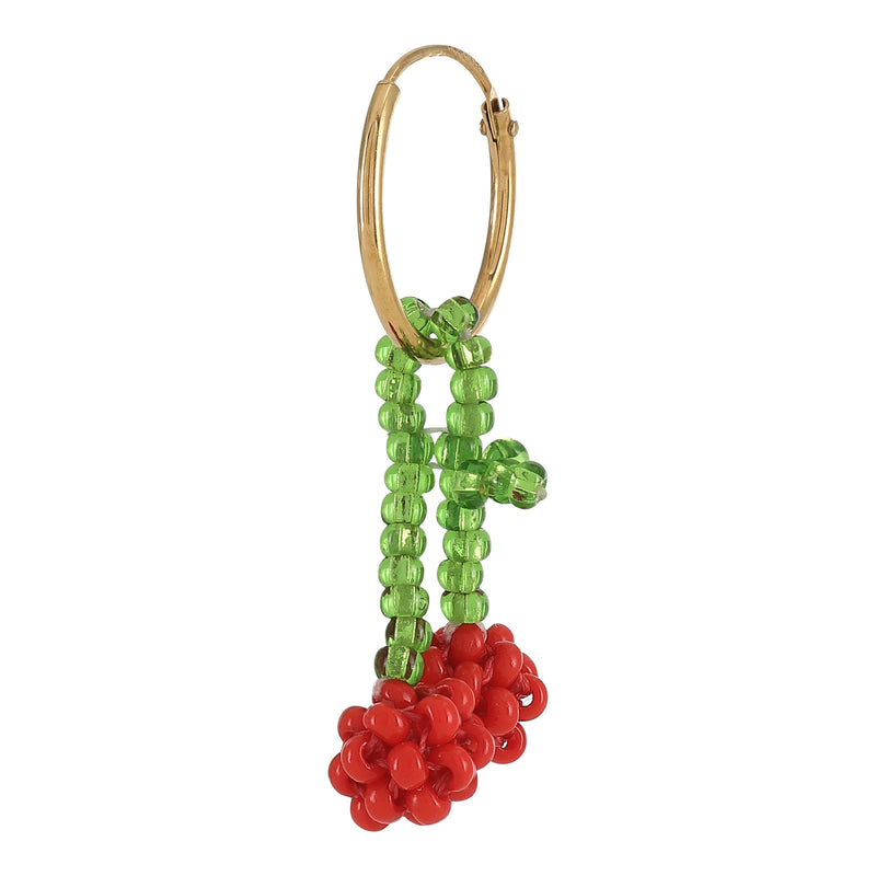 Mini Cherry Earring Gold Plated, Mixed coloured Beads