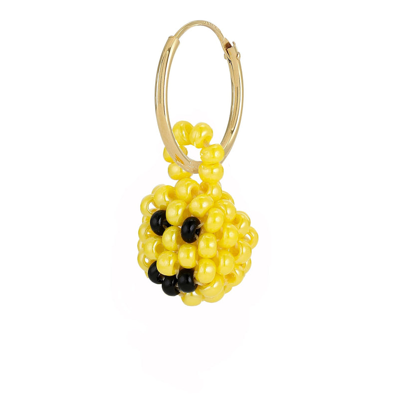 Mini Smiley Earring Gold Plated, Yellow and Black Beads