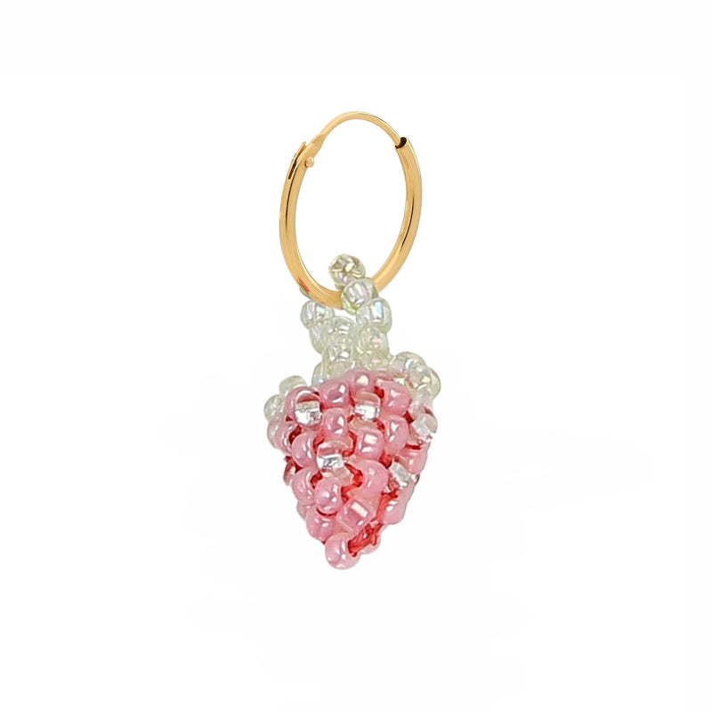 Mini Pale Strawberry Earring Gold Plated, Pink Beads