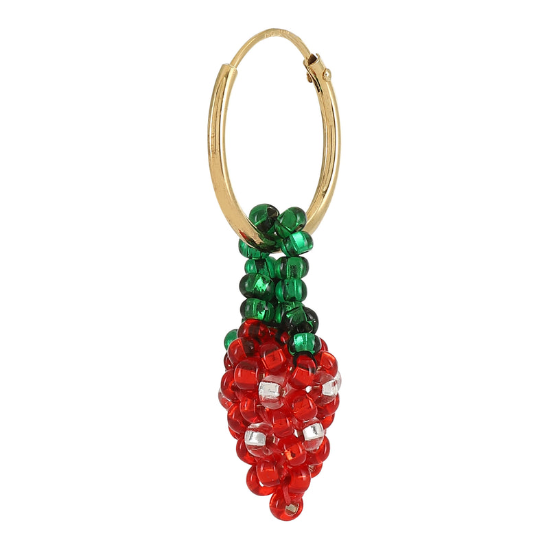 Mini Strawberry Earring Gold Plated, Red Beads