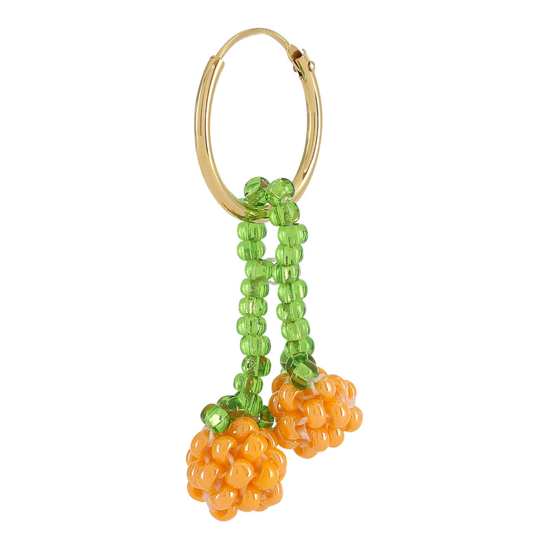 Mini Oranges Earring Gold Plated, Orange and Green Beads