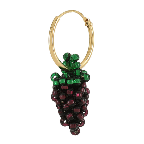 Mini Grape Earring Gold Plated, Red and Purple Beads