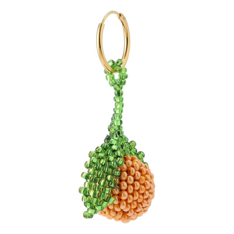 Mandarina Earring Gold Plated, Orange and Green Beads