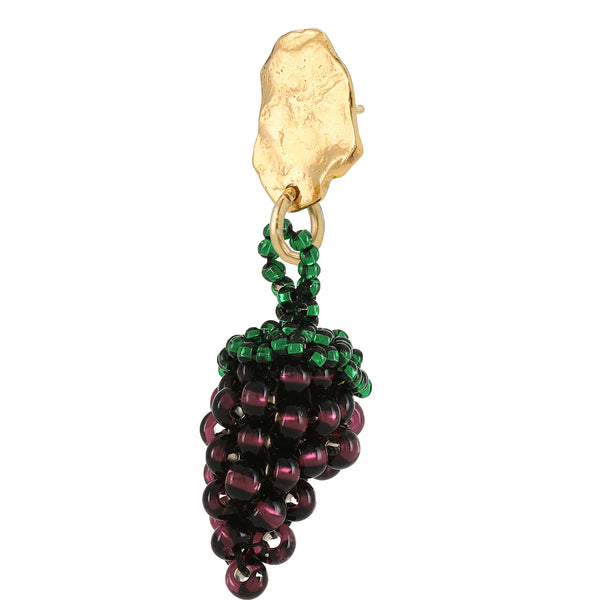 Grape Blob Earring Gold Plated, Red and Purple Beads