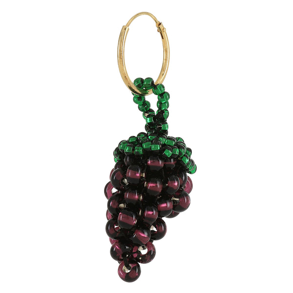 Grape Earring Gold Plated, Red and Purple Beads