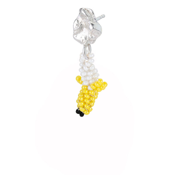 Tiny Blob Banana Earring Silver, Yellow Beads