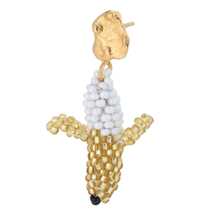 Tiny Blob Banana Earring Gold Plated, Golden Beads