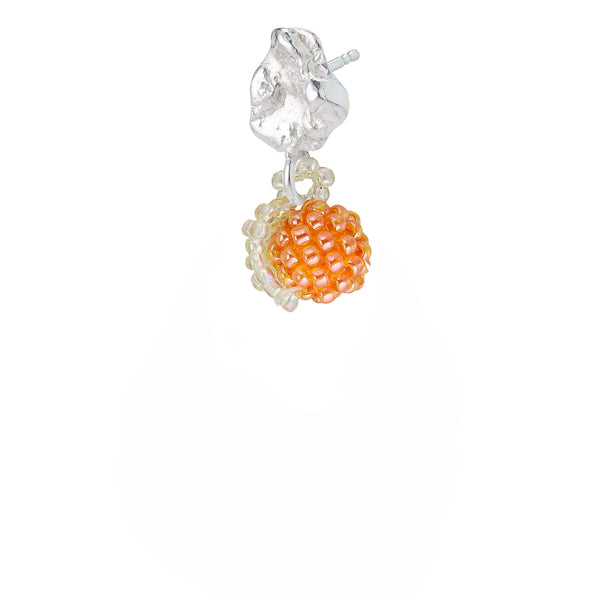 Tiny Blob Orange Earring Silver, Orange Beads