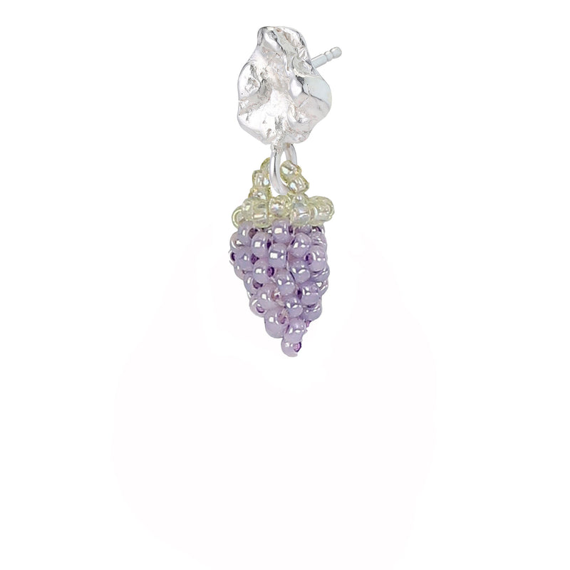 Tiny Blob Grape Earring Silver, Purple Beads