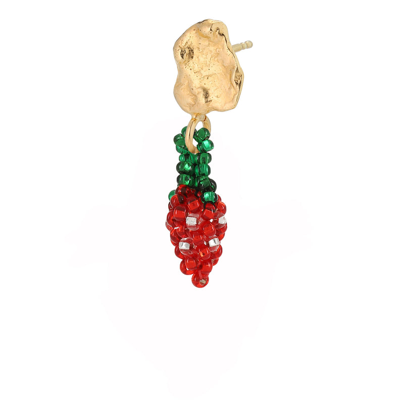 Tiny Blob Strawberry Earring Gold Plated, Red Beads