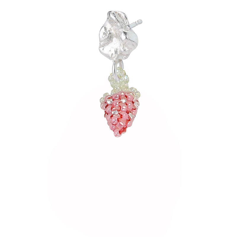 Tiny Blob Strawberry Earring Silver, Pink Beads