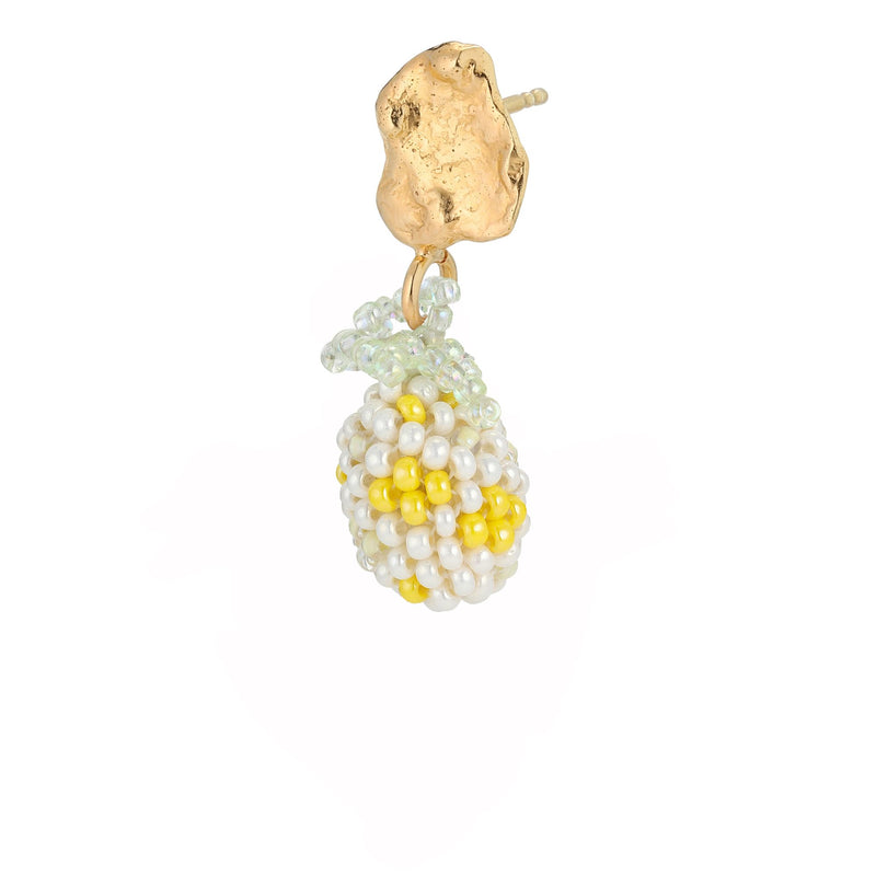 Tiny Blob Pina Earring Gold Plated, Yellow Beads