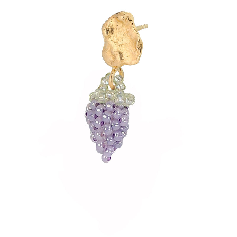 Tiny Gold Blob Pale Grape Earring Gold Plated, Purple Beads