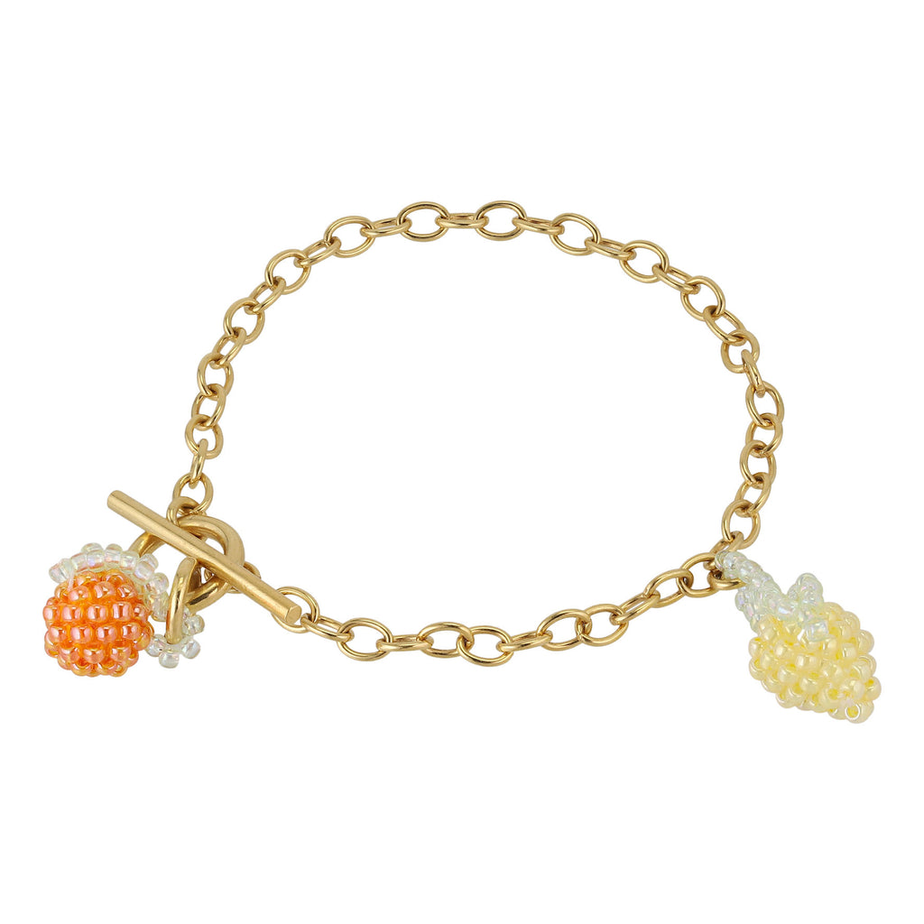 Orange and Lemon Armbånd Forgyldt, Orange og Gule Perler
