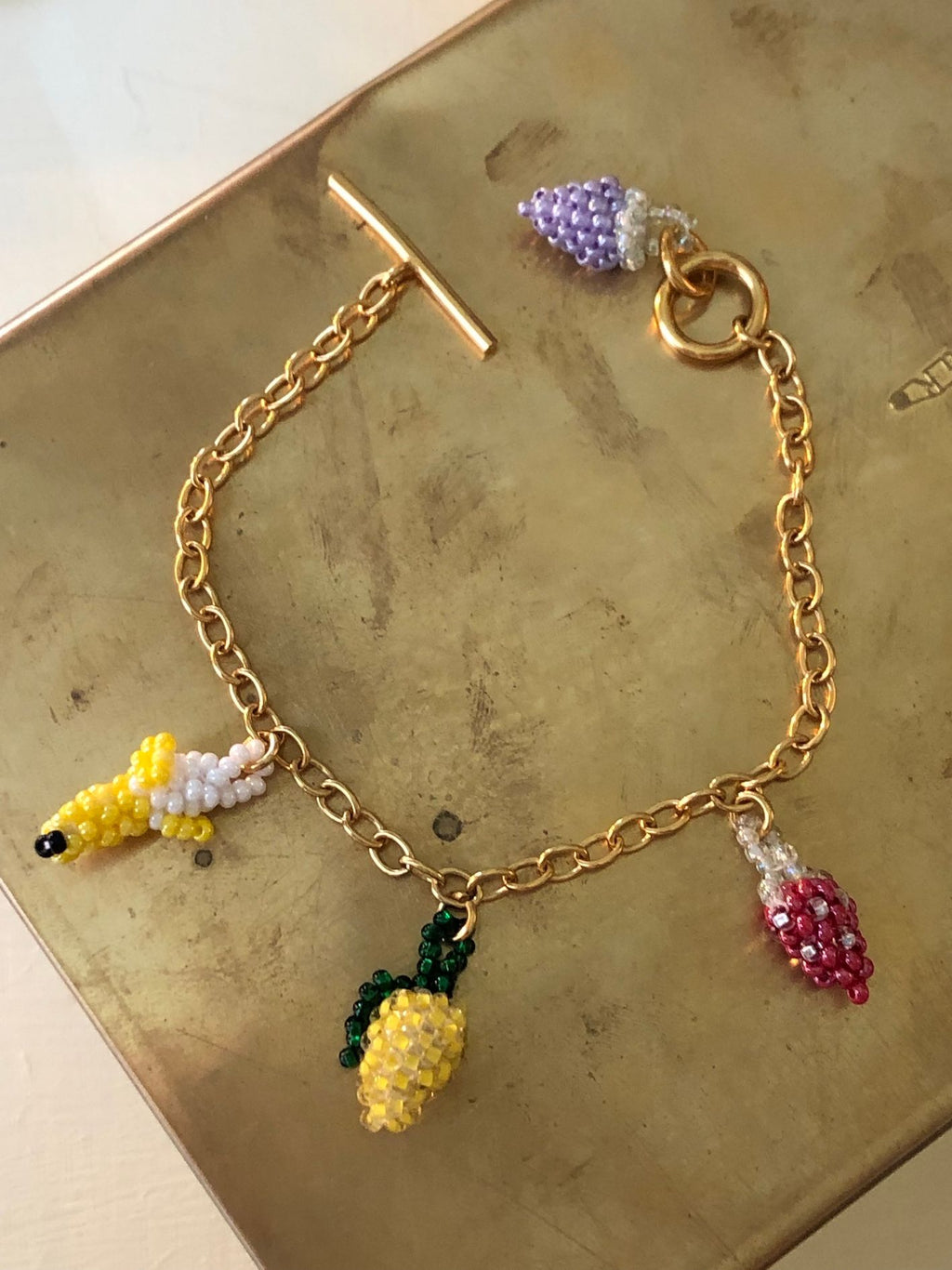 Fruit Salad Bracelet Gold Plated, Mixed coloured Beads