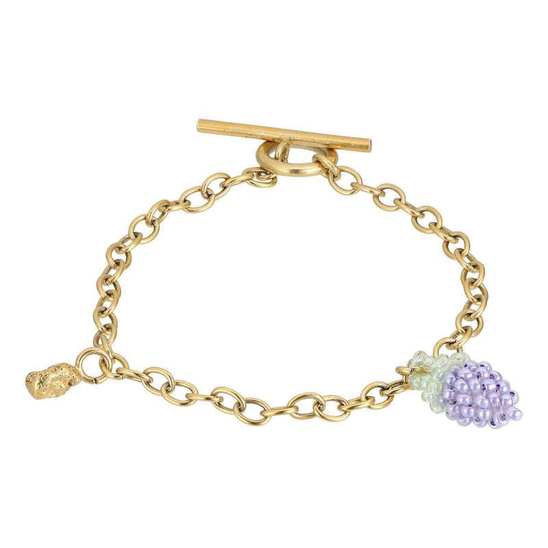 Blop and Grape Bracelet Gold Plated, Purple Beads