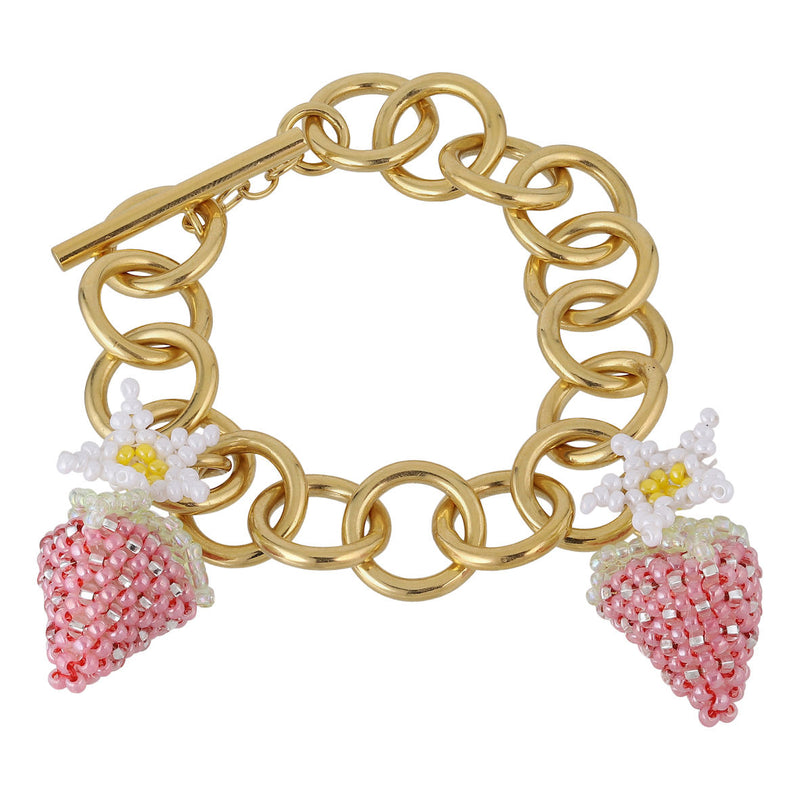 Chunky Strawberry Bracelet Gold Plated, Pink and Red Beads