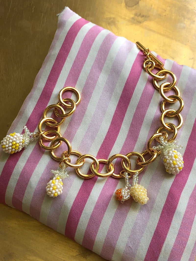 Chunky Pineapple Bracelet Gold Plated, Mixed coloured Beads