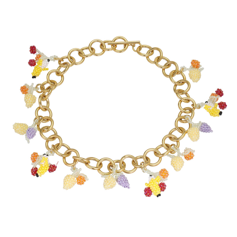 Chunky Fruit Salad Necklace Gold Plated, Mixed coloured Beads