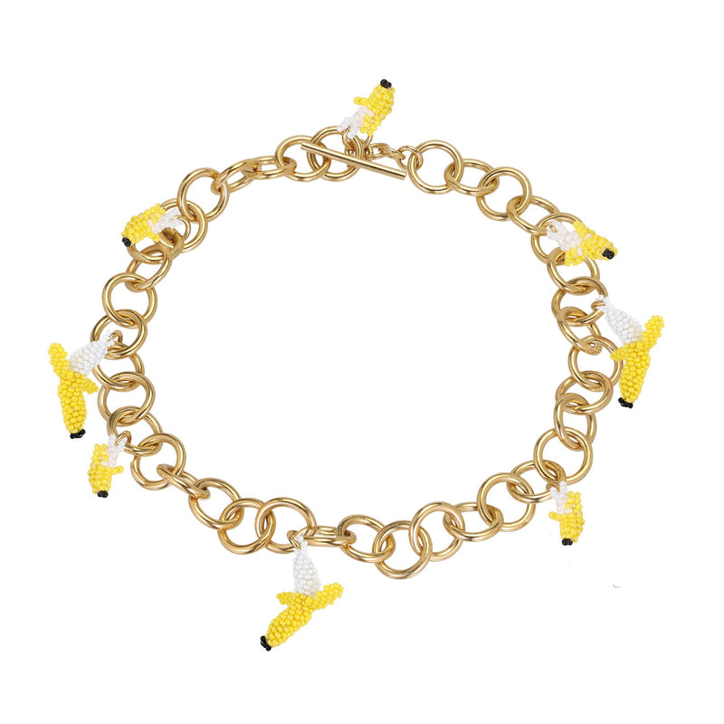 Chunky Banana Necklace Gold Plated, Yellow Beads