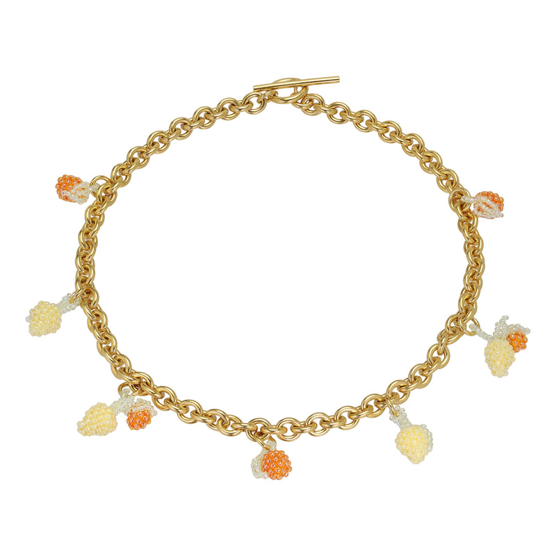 Medium Chunky orangenes goldplattierte Halskette I Gelbe und orangene Schmuckperlen