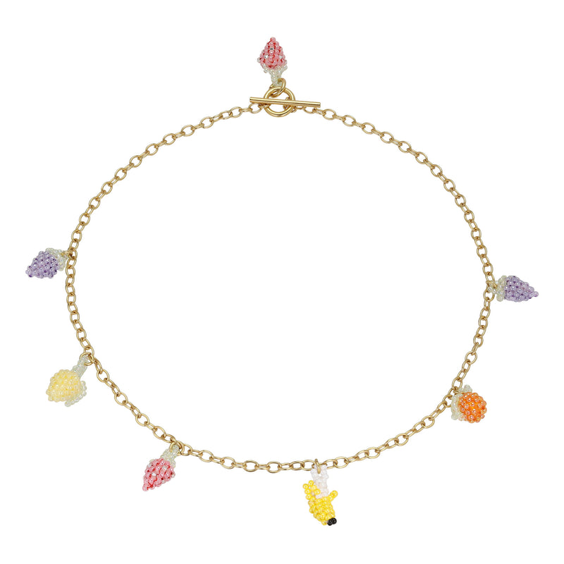 Fruit Salad Necklace Gold Plated, Mixed coloured Beads