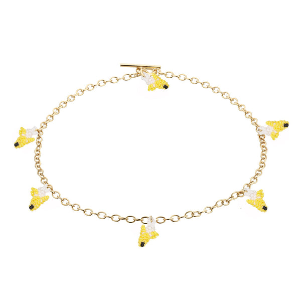 Banana Necklace Gold Plated, Yellow Beads