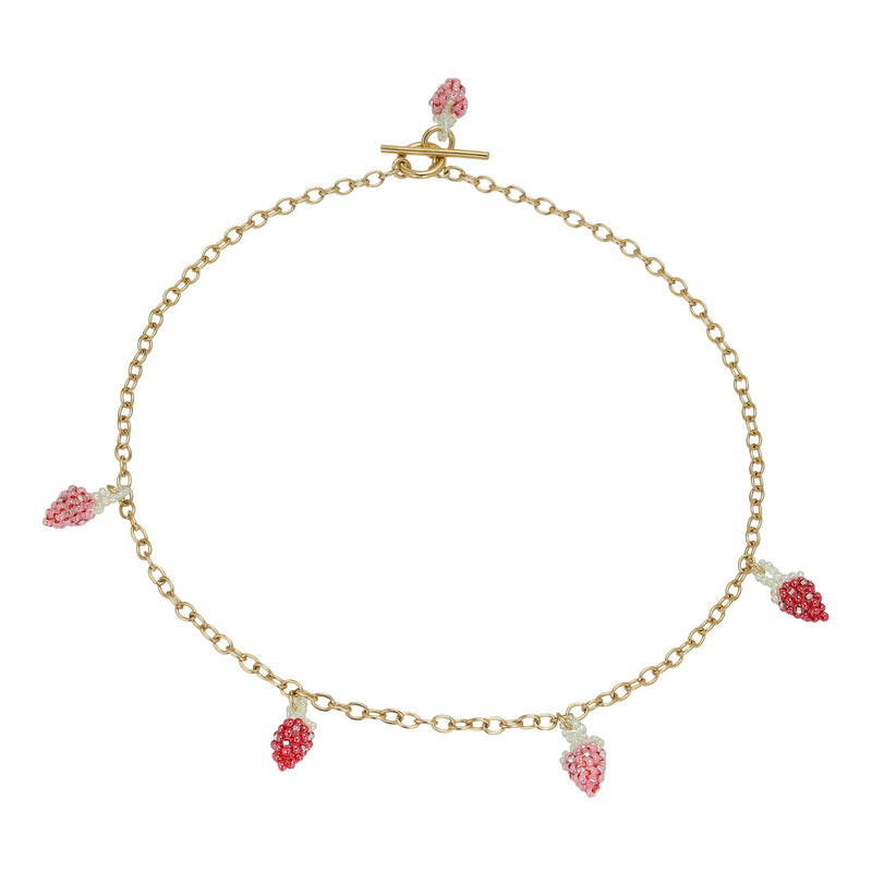 Strawberry Necklace Gold Plated, Pink and Red Beads