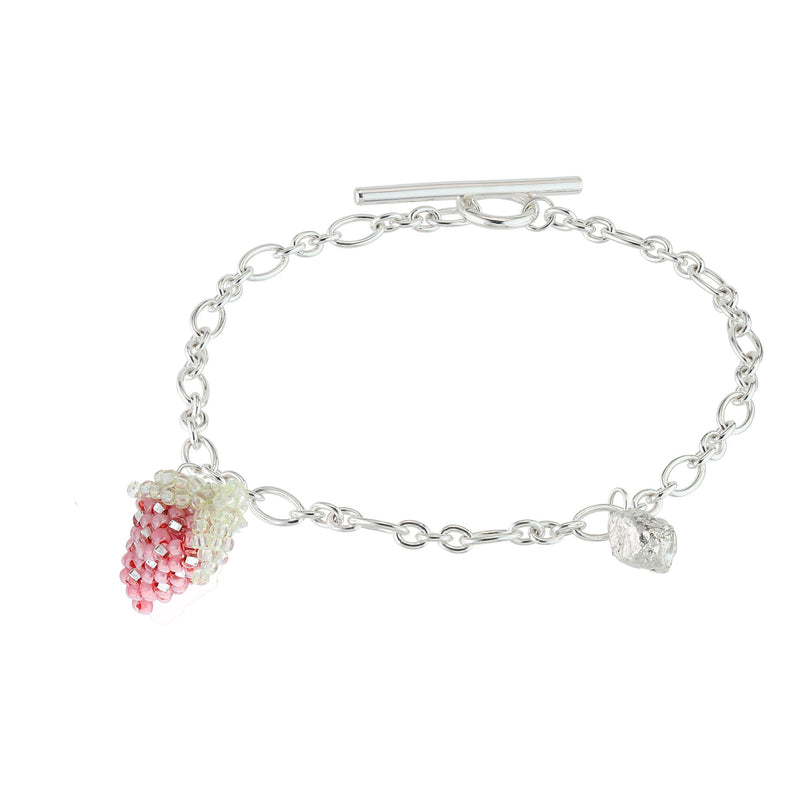 Blop and Strawberry Bracelet Silver, Pink Beads