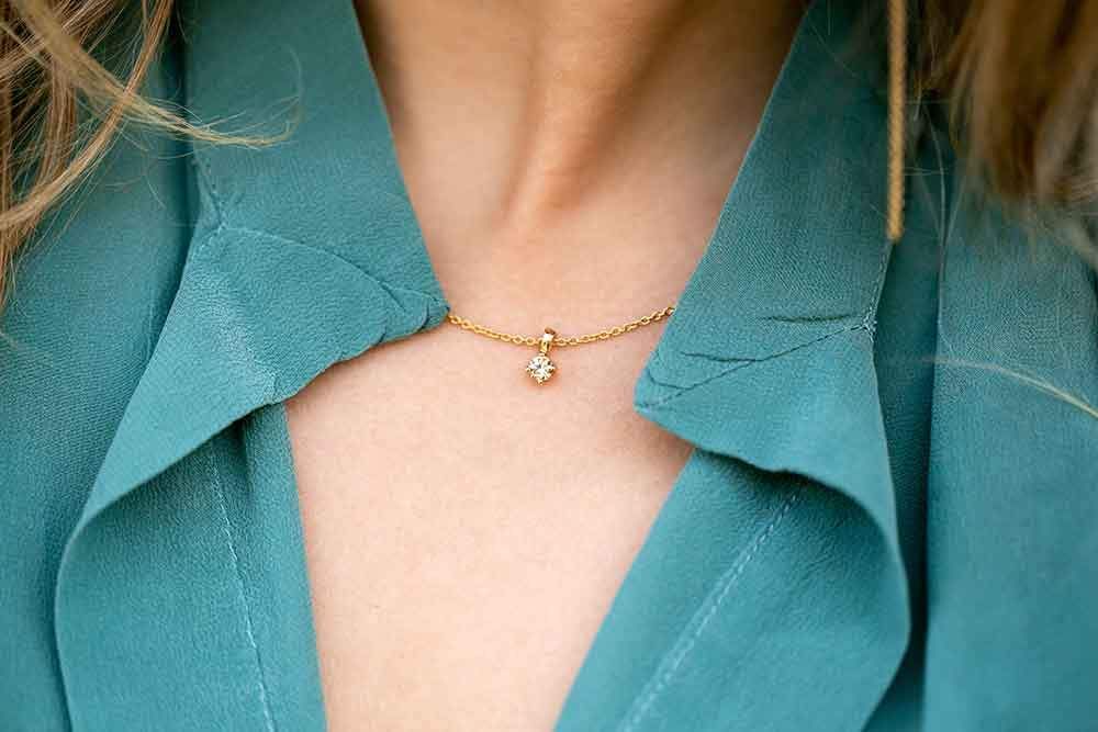 Princess Piccolo Round Gold Plated Necklace w. Yellow Zirconias