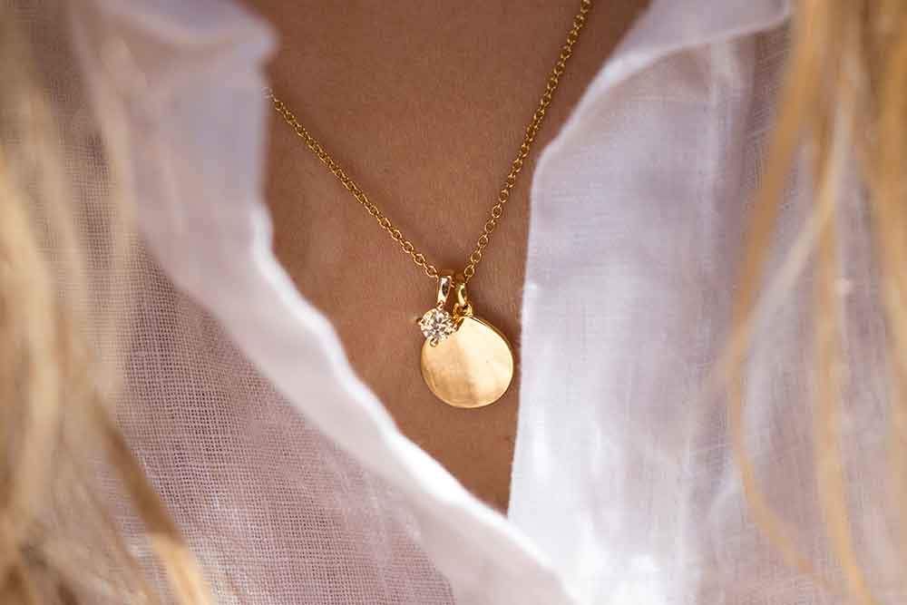 Princess Piccolo Round Gold Plated Necklace w. Yellow Zirconias