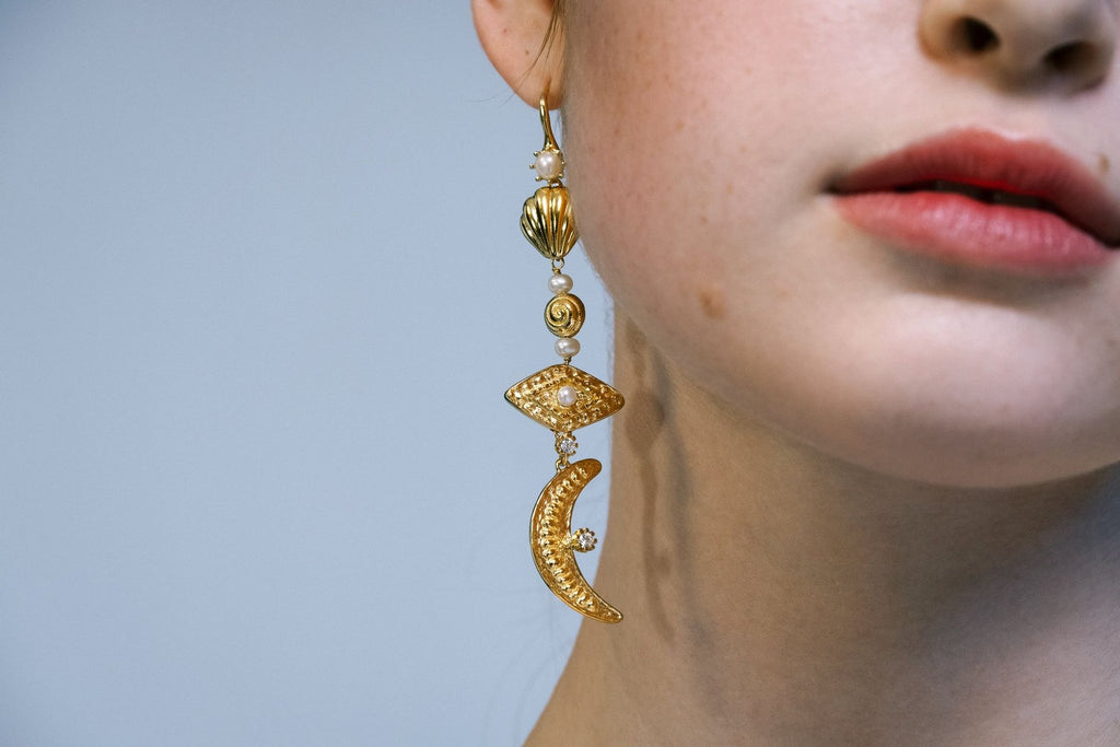 Ocean Moonlight Gold Plated Earring w. Pearls & Zirconias