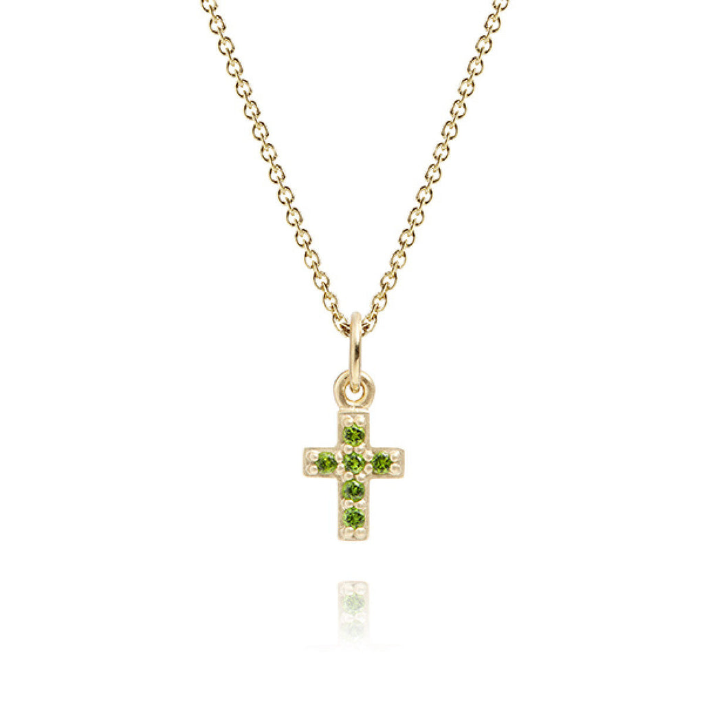 My Precious Cross Anhänger aus 10K Gold I Grüner Chrom-Diopsid
