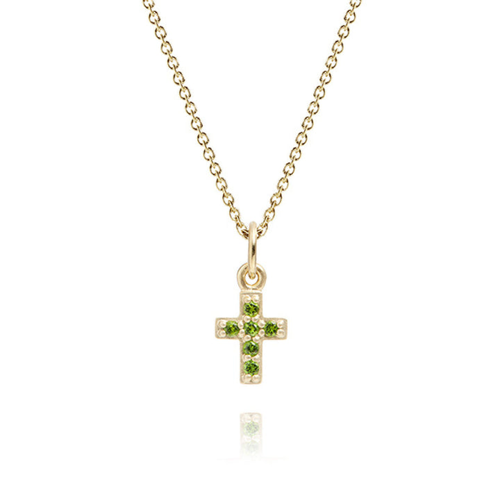 My Precious Cross Anhänger aus 10K Gold I Grüner Chrom-Diopsid