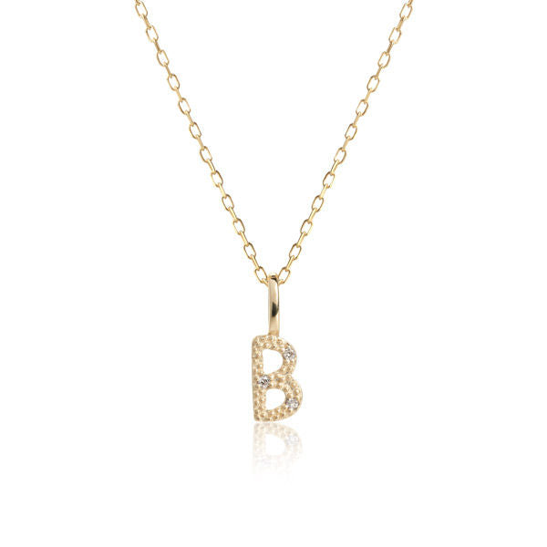 Letter B 10K Gold Pendant w. Diamonds