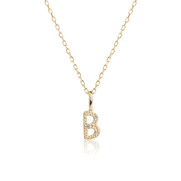 Letter B 10K Gold Pendant w. Diamonds