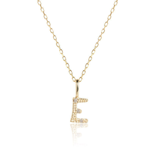 Letter E 10K Gold Pendant w. Diamonds
