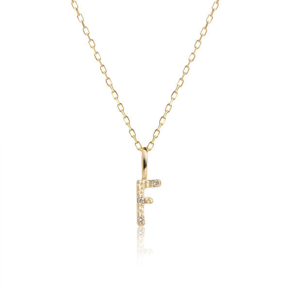 Letter F 10K Gold Pendant w. Diamonds