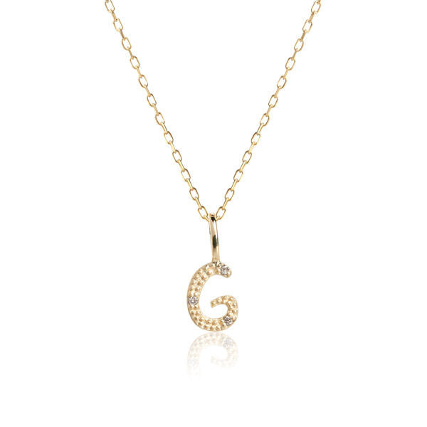 Letter G 10K Gold Pendant w. Diamonds